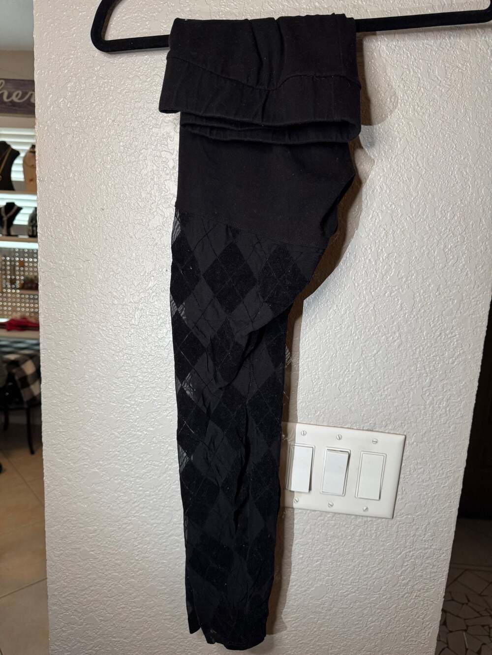 Torrid Black Flocked Argyle Mesh Full-Length Leggings